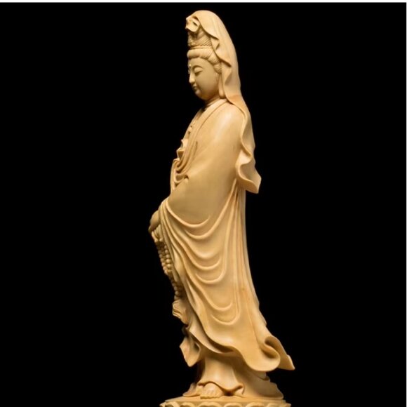 LARGE GUANYIN BUDDHA STATUE-Finished Cypress Wood-Boddhisattva-Gift Box Included - Picture 5 of 16